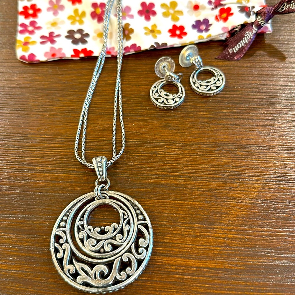 Brighton Silver Charm Pendant Necklace and matching pierced earrings.